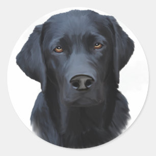 Zwart Labrador-hond Aquarel Kunstschilderij Ronde Sticker