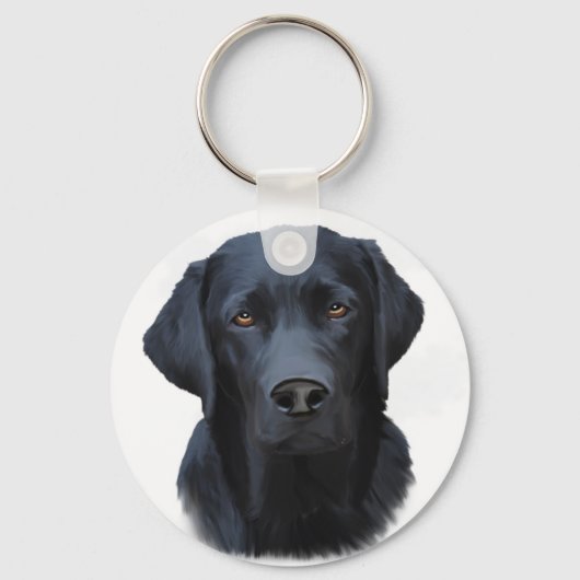 Zwart Labrador Hond Water Kleur Kunst Schilderen Sleutelhanger (Voorkant)