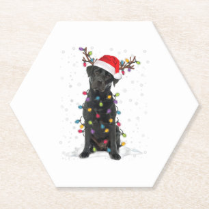 Zwart labrador kerstboom Light Pajama Dog Kartonnen Onderzetters