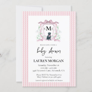 Zwart Labrador Monogram Roze Baby shower Kaart