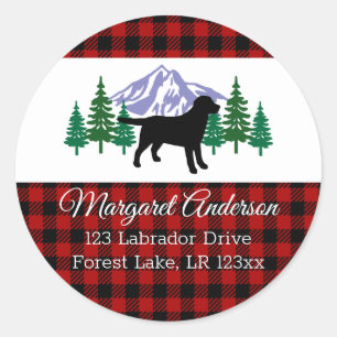 Zwart Labrador Outline Evergreen Adres Ronde Sticker