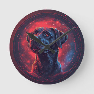 Zwart Labrador-portret in een kosmische ruimte Ronde Klok