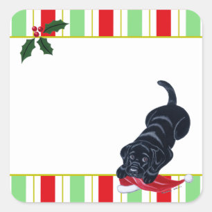Zwart Labrador Puppy & Santa Hat Gift Label
