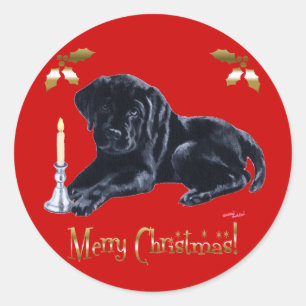Zwart Labrador Retriever Christmas Gold Ronde Sticker