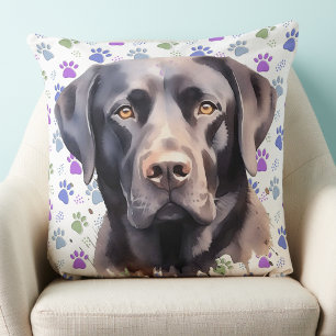 Zwart Labrador Retriever Hond Kleurrijke Paw Print Kussen