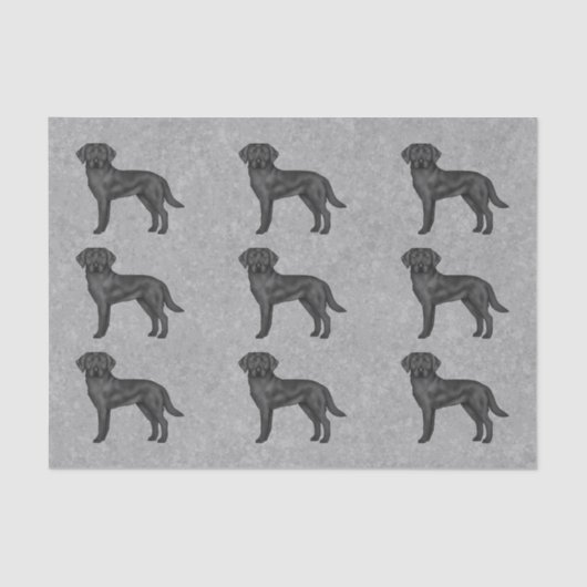Zwart Labrador Retriever Hond Print Patroon Grijs Tissuepapier (Voorkant)