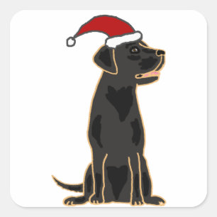 Zwart Labrador Retriever in Santa Hat Vierkante Sticker
