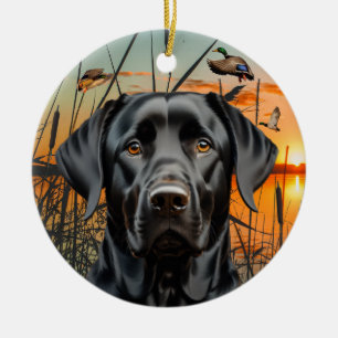 Zwart Labrador Retriever Kerstversiering Keramisch Ornament