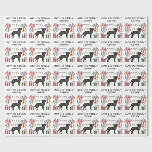 Zwart Labrador Retriever Lab Hond Kleurrijke Verja Cadeaupapier (Vlak)