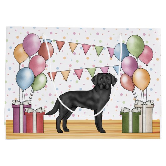 Zwart Labrador Retriever Lab Hond Kleurrijke Verja Groot Cadeauzakje (Achterkant)