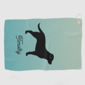 Zwart Labrador Retriever Silhouet Aangepaste naam Golfhanddoek (Horizontaal)