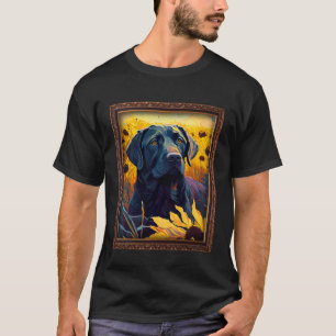 Zwart labrador schilderij zonnebloem bloem moeder t-shirt