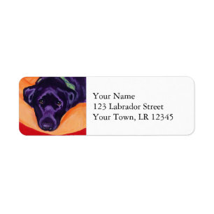 Zwart labrador staring schilderij etiket