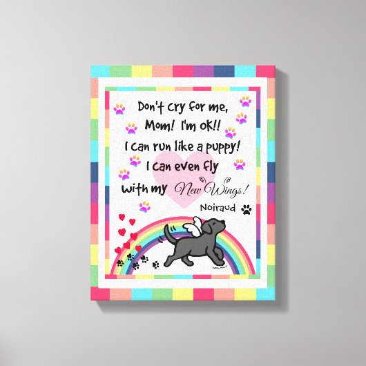 Zwart Labrador Trotting Rainbow Bridge kunst Canvas Afdruk (Voorkant)