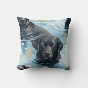 Zwart Labrador Zwem Patroon Kussen