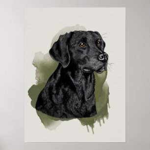 Zwart Labradors Retriever Aquarel Kunst Portret Poster