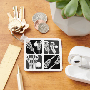 Zwart Lacrosse Blokken van Stokken en Ballen Sleutelhanger