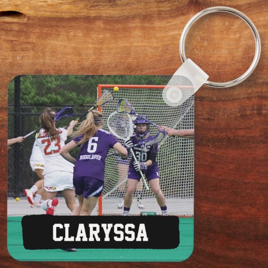 Zwart Lacrosse Blokken van Stokken en Ballen Sleutelhanger (Achterkant)