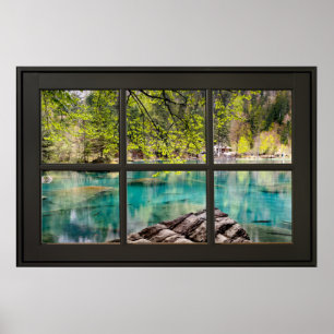 Zwart lageenhok; illusie raam poster