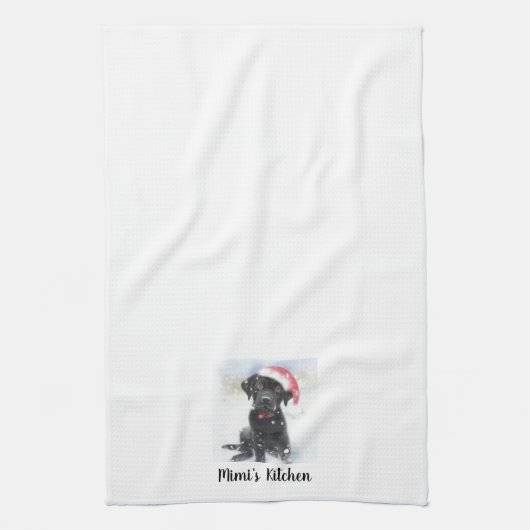 Zwart lak met kerstkaart, aangepaste tekst theedoek (Verticaal)