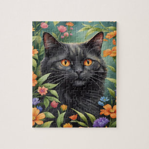 Zwart Langharig Kat Familiehuisdier Portret Legpuzzel