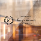 Zwart laurierkrans Elegant Monogram Naam Titel Raamsticker (Vel 2)