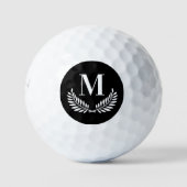 Zwart lauwerkrans monogram initiaal golfballen (Voorkant)