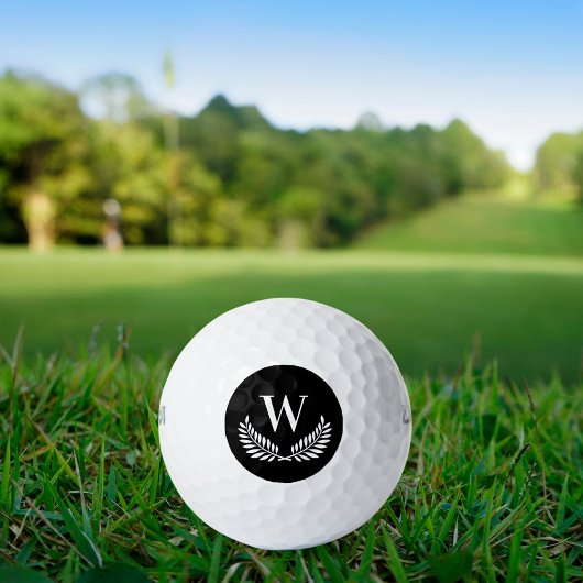 Zwart lauwerkrans monogram initiaal golfballen