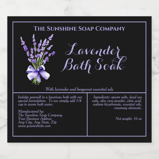 Zwart Lavendel Waterdicht Bad Soak Pouch Label Sparkling Wijnetiket (Enkel label)