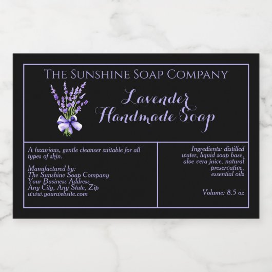 Zwart Lavendel waterdicht zeep product label Voedselcontainer Etiket (Enkel label)
