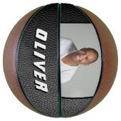 Zwart leder Afdruknaam Foto Basketbal (Verticaal)