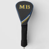 Zwart leder gepersonaliseerde Monogram gouden stre Golfheadcover (Voorkant)
