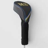 Zwart leder gepersonaliseerde Monogram gouden stre Golfheadcover (Schuin)