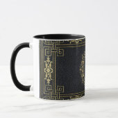 Zwart leder Gold Art Deco Monogram Letter Koffie Mok (Links)