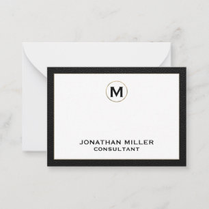 Zwart leder Gold Initiaal monogram Notitiekaartje