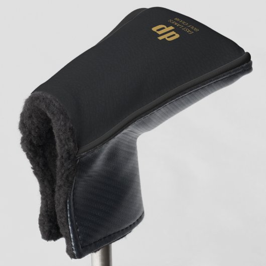 Zwart leder Kijk Monogram Aangepaste naam Golfheadcover (3/4 voorkant)