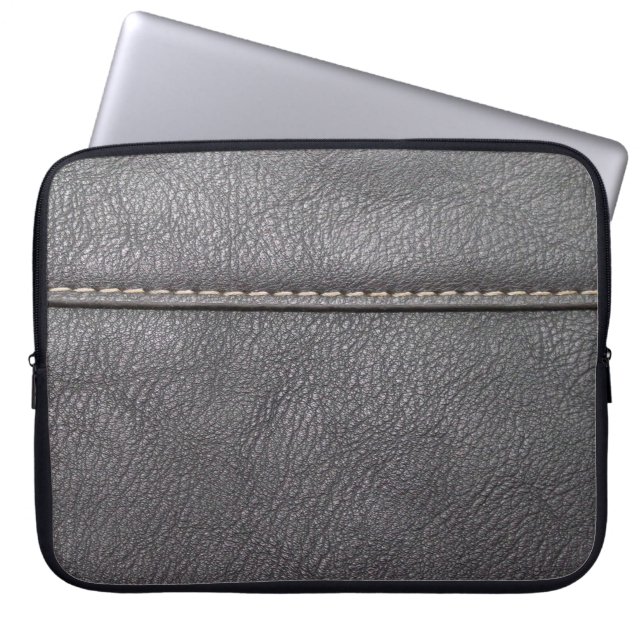 Zwart leder met witte rok laptop sleeve (Voorkant)