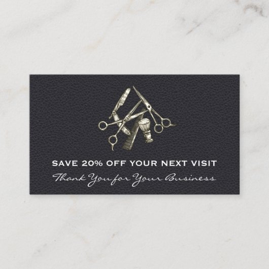 zwart leder | salonstoel | Loyaliteitskorting Visitekaartje (Voorkant)