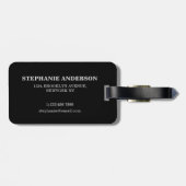 Zwart lederen achtergrond monogrammed bagagelabel (Achterkant horizontaal)