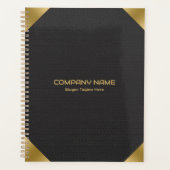 Zwart lederen afbeelding afdrukken met gouden acce planner (Voorkant)