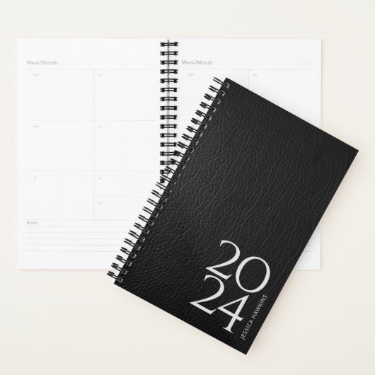 Zwart lederen Afbeelding Personal 202x per week Planner (Display)