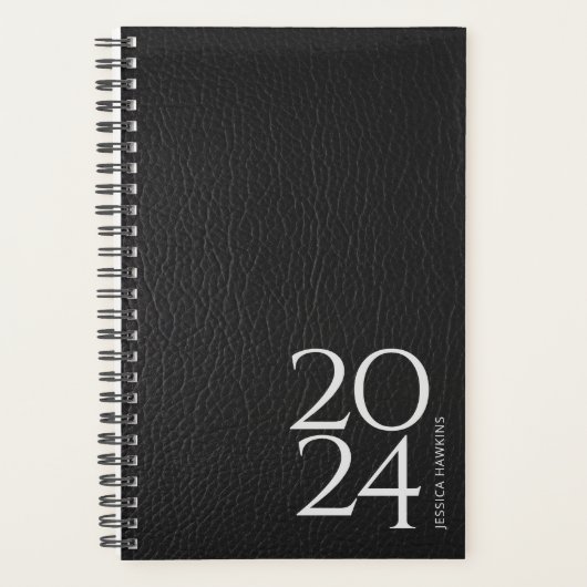 Zwart lederen Afbeelding Personal 202x per week Planner (Voorkant)