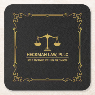 Zwart Lederen Goud Gerechtigheid Schaal  Lijst Vierkante Kartonnen Onderzetter