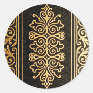 Zwart lederen goud reliëfpatroon ronde sticker