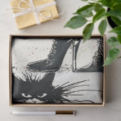 Zwart lederen laars kat modieuze decoupage tissuepapier (Geschenk)