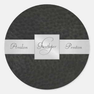 Zwart Lederen Monogram Bruiloft Sticker