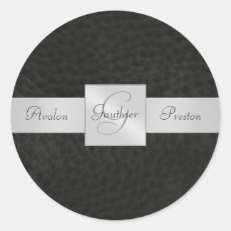 Zwart Lederen Monogram Bruiloft Sticker