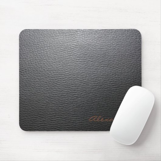 Zwart lederen patroon - Custom Monogram Muismat (Met muis)