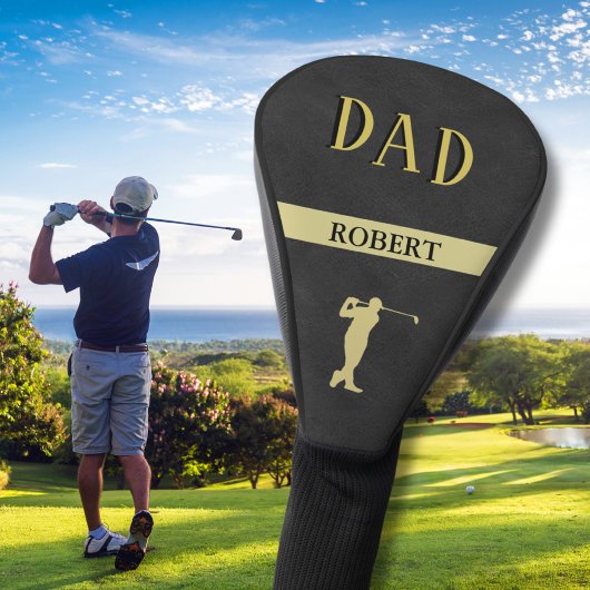 Zwart lederen textuur aangepaste DAD-naam Golfheadcover