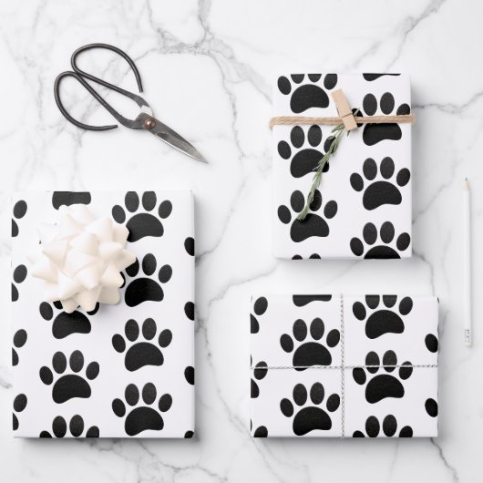 Zwart lederen textuur Hond Paw Print Inpakpapier Vel (Voorkant)